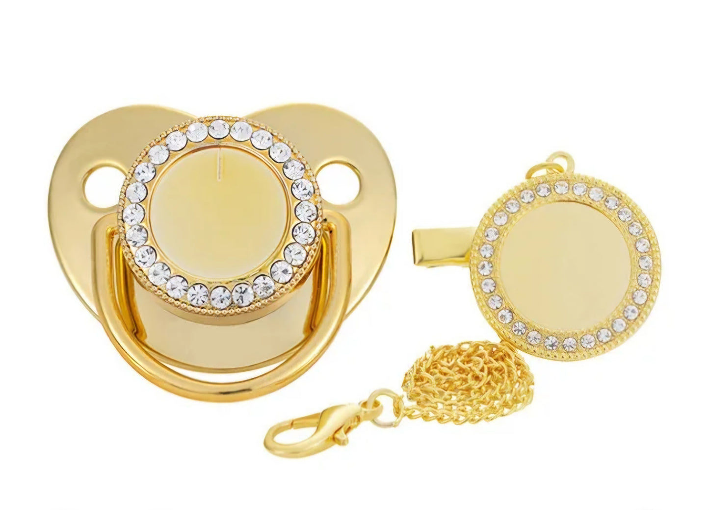 Chupeta e Prendedor Luxo Dourado - Recém Nascido - Personalizado