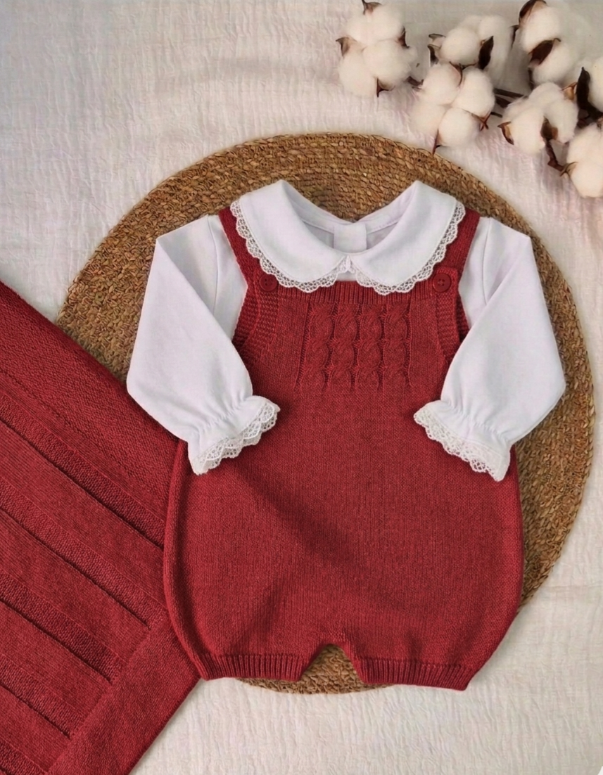 Saída de Maternidade em Tricô Premium – Verão Vermelho
