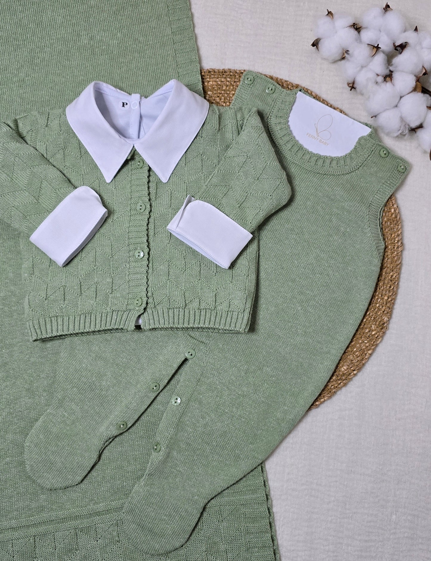 Conjunto Trabalhado Verde Mescla - de 1 a 3 meses