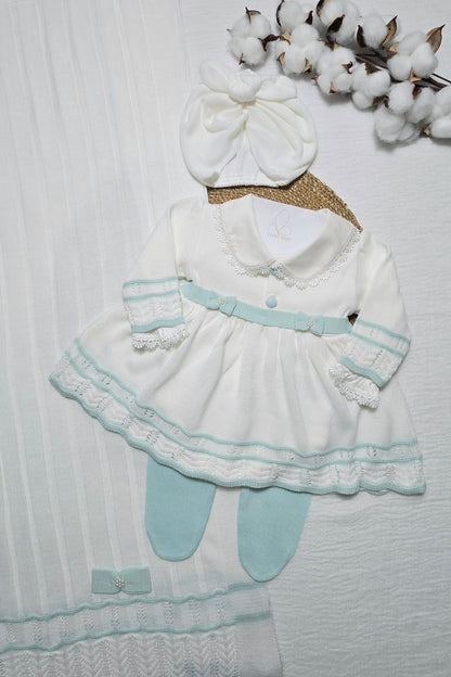 Saída de maternidade Carla Off White/Verde - Recém Nascido