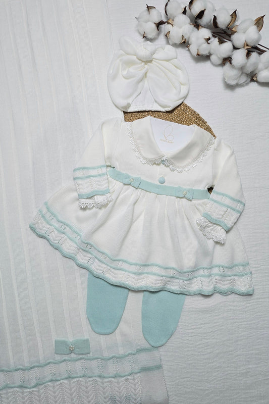 Saída de maternidade Carla Off White/Verde - Recém Nascido