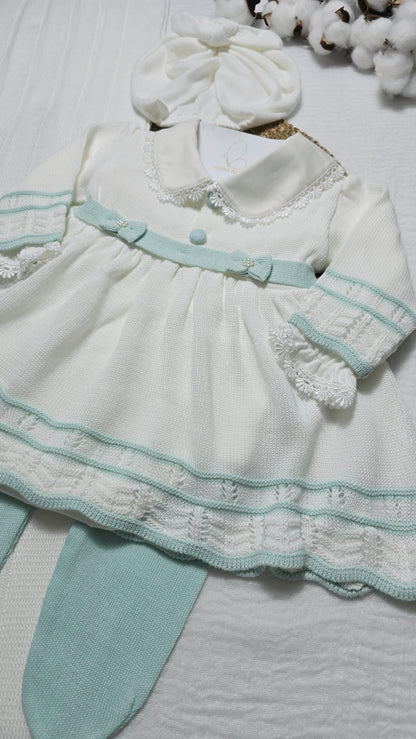 Saída de maternidade Carla Off White/Verde - Recém Nascido