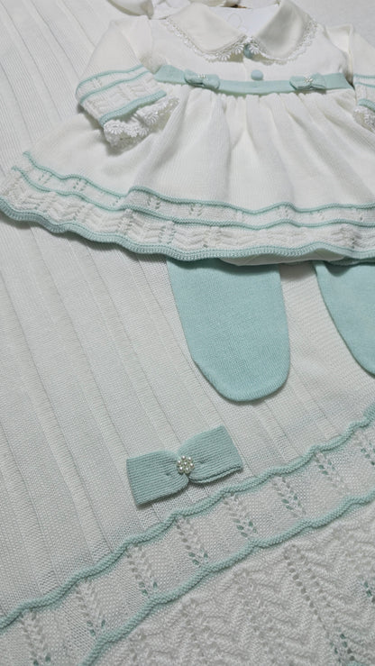 Saída de maternidade Carla Off White/Verde - Recém Nascido