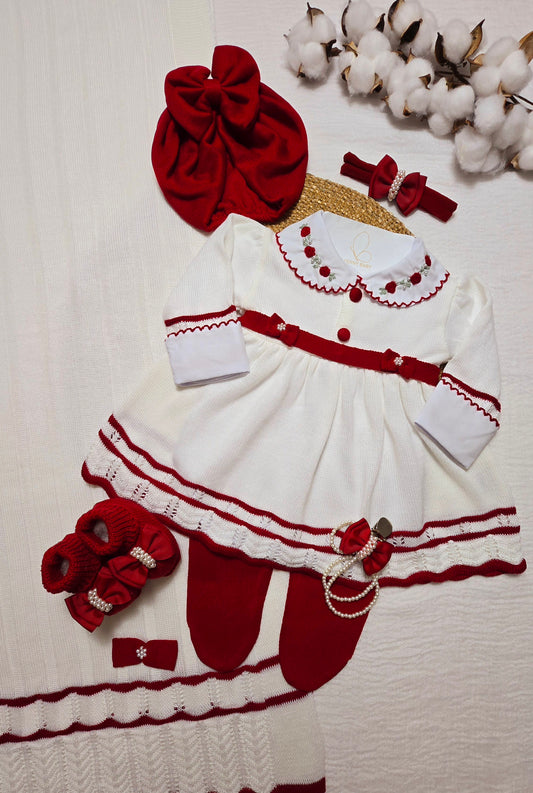 Saída de maternidade Carla Off White/Vermelho - Recém Nascido