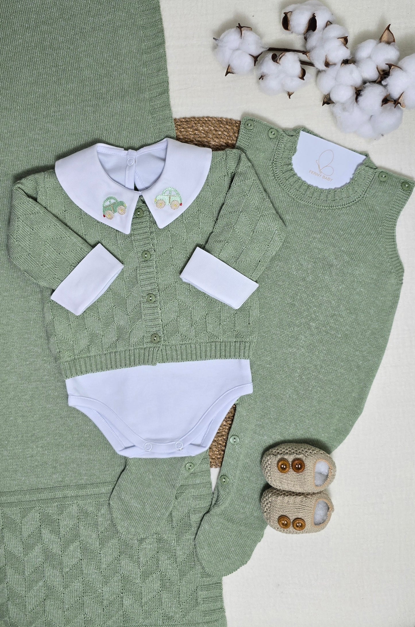 Saída de maternidade Trabalhado Verde Mescla - Recém Nascido