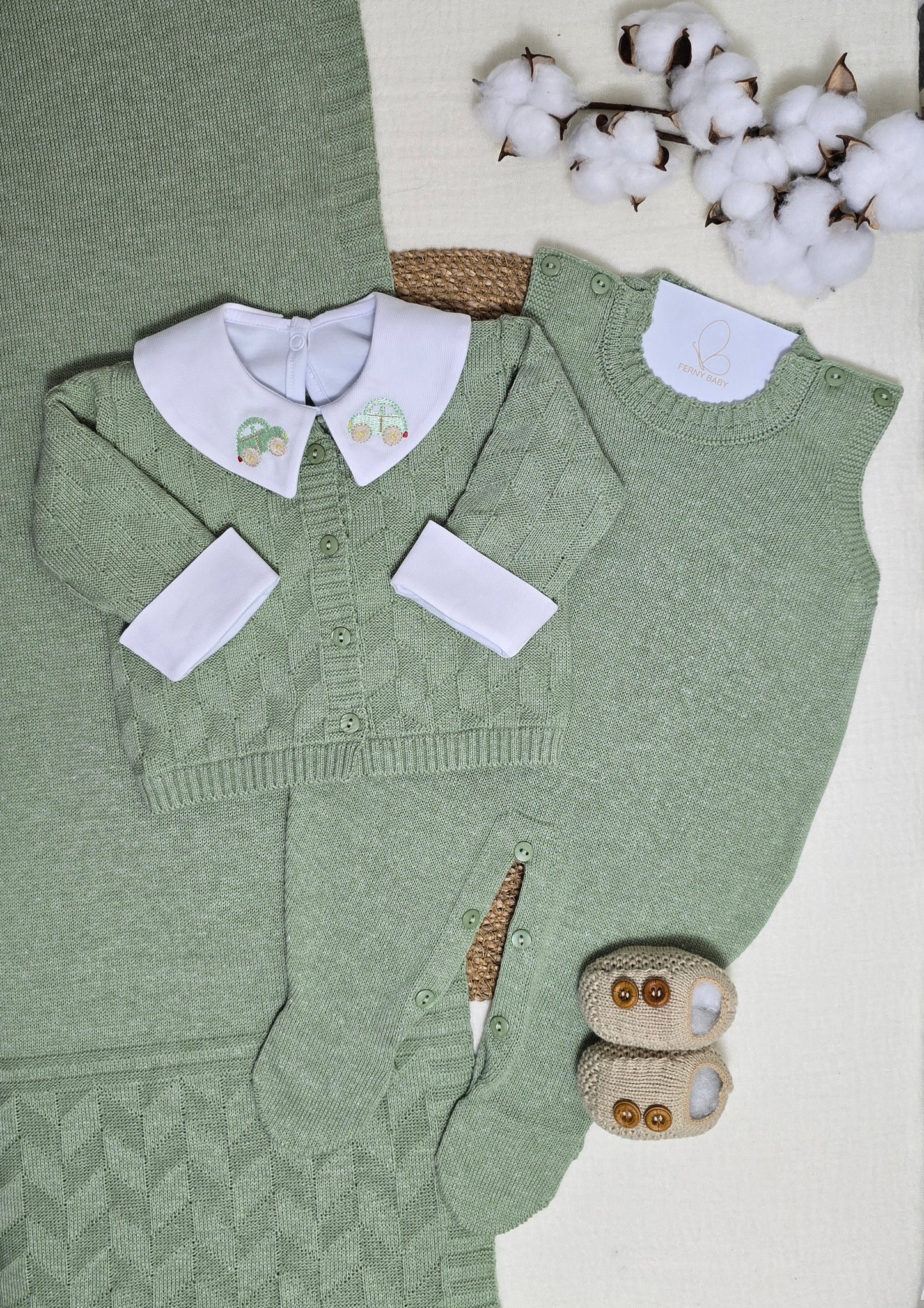 Saída de maternidade Trabalhado Verde Mescla - Recém Nascido