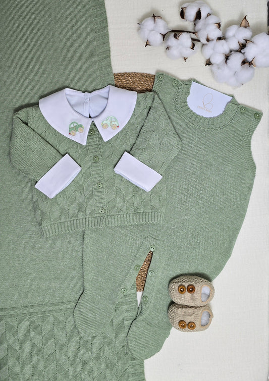 Saída de maternidade Trabalhado Verde Mescla - Recém Nascido