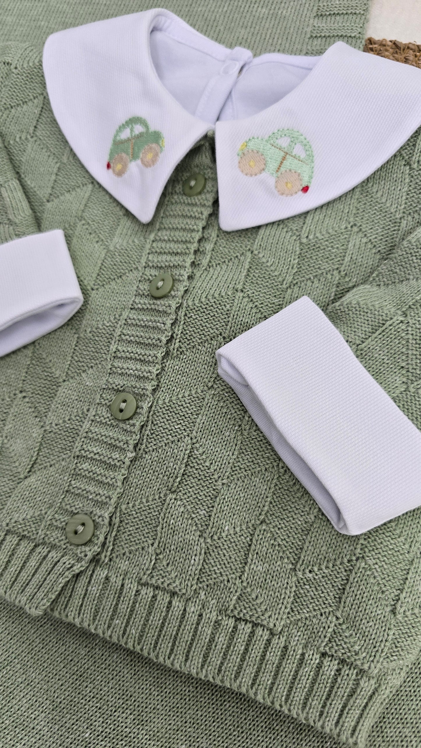 Saída de maternidade Trabalhado Verde Mescla - Recém Nascido