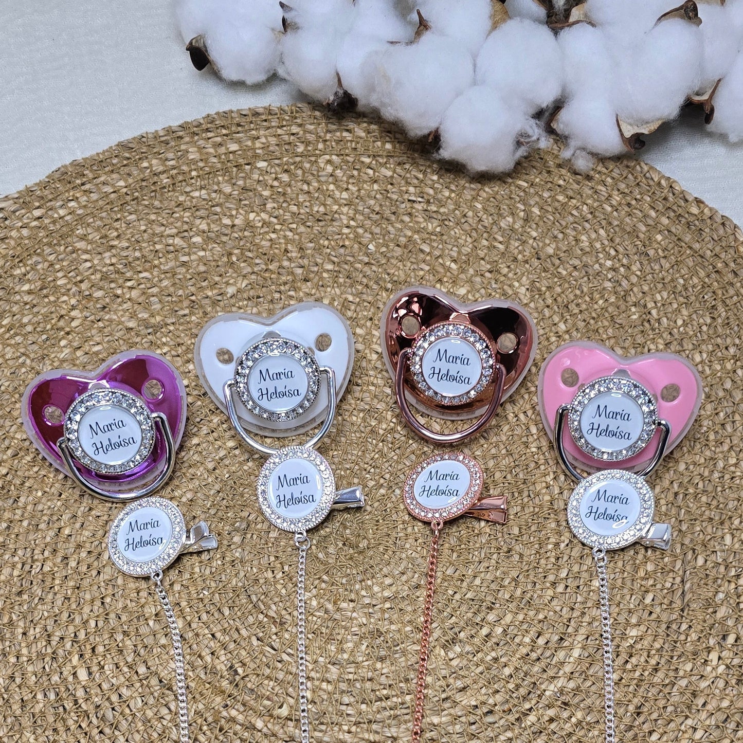 Chupeta e Prendedor Luxo Lilás/Prata - Recém Nascido - Personalizado