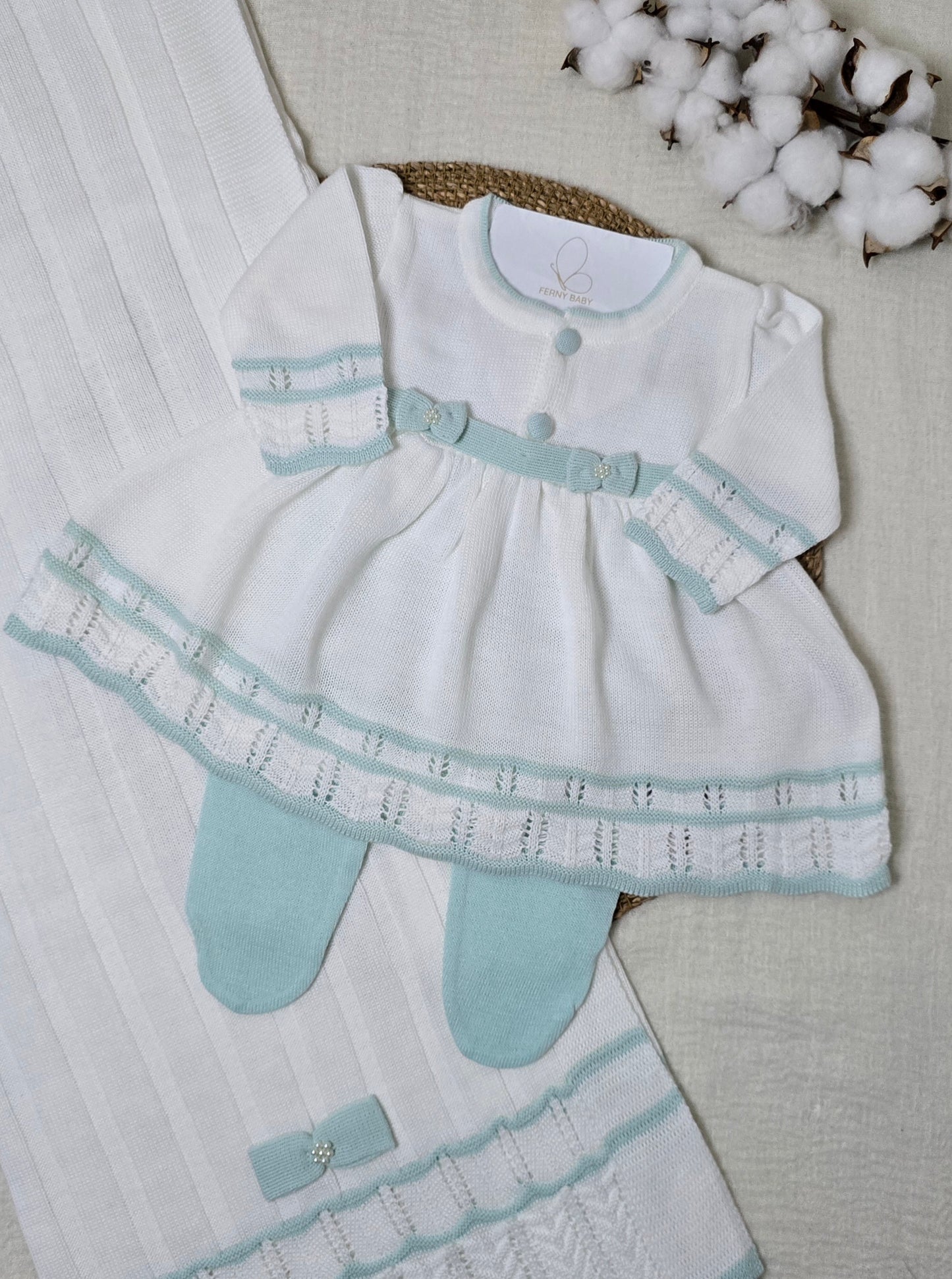 Saída de maternidade Carla Off White/Verde - Recém Nascido