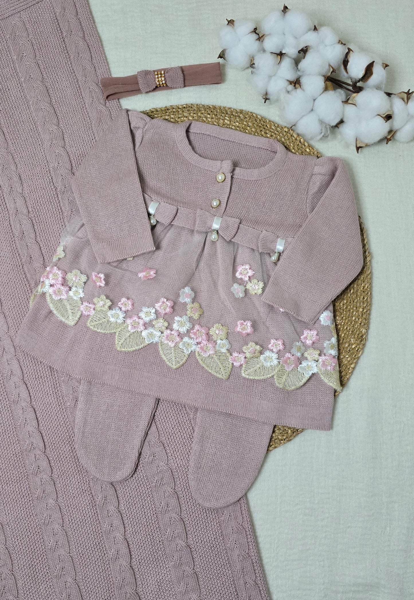 Saída de maternidade Bordada Rosê - Recém Nascido