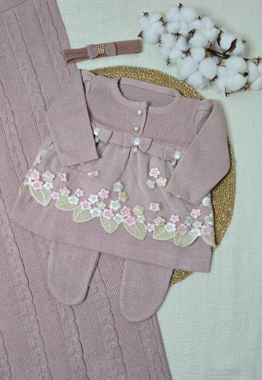 Saída de maternidade Bordada Rosê - Recém Nascido