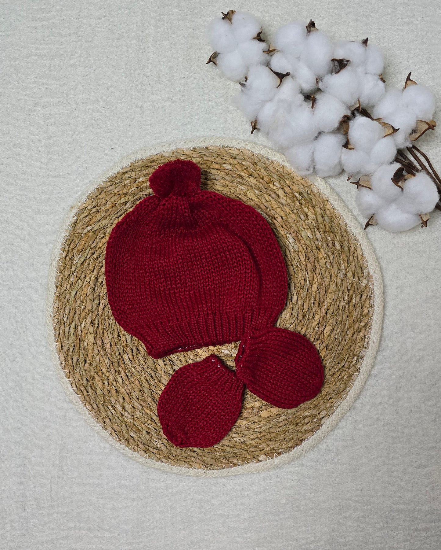 Gorro e luva em tricô Vermelho