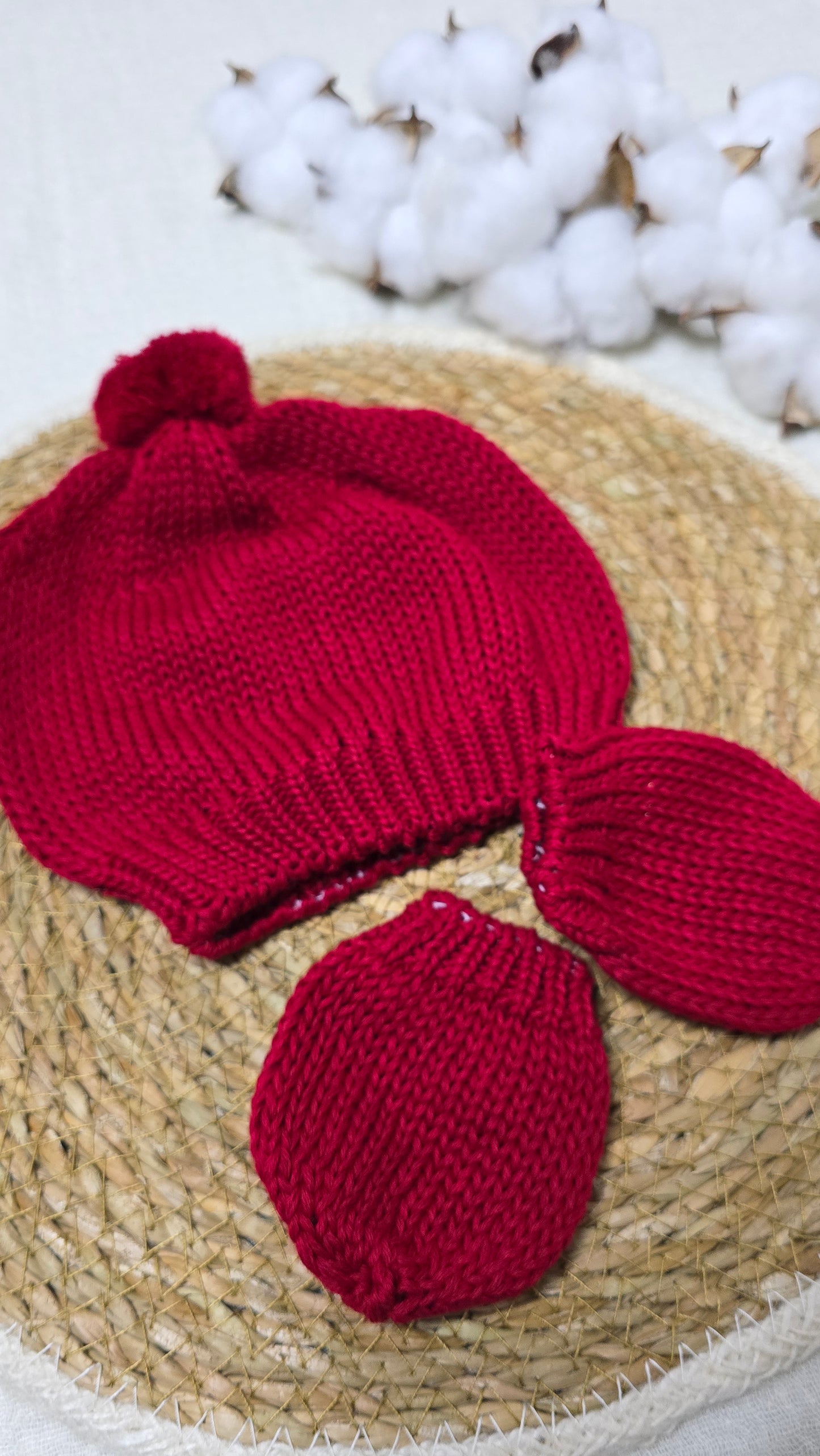 Gorro e luva em tricô Vermelho