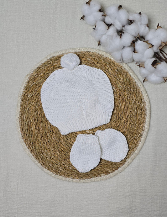 Gorro e luva em tricô Branco