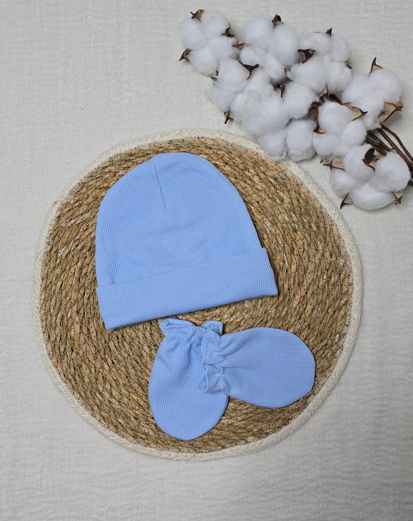 Gorro e luva em algodão Azul
