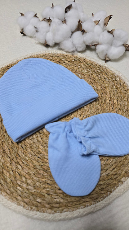 Gorro e luva em algodão Azul