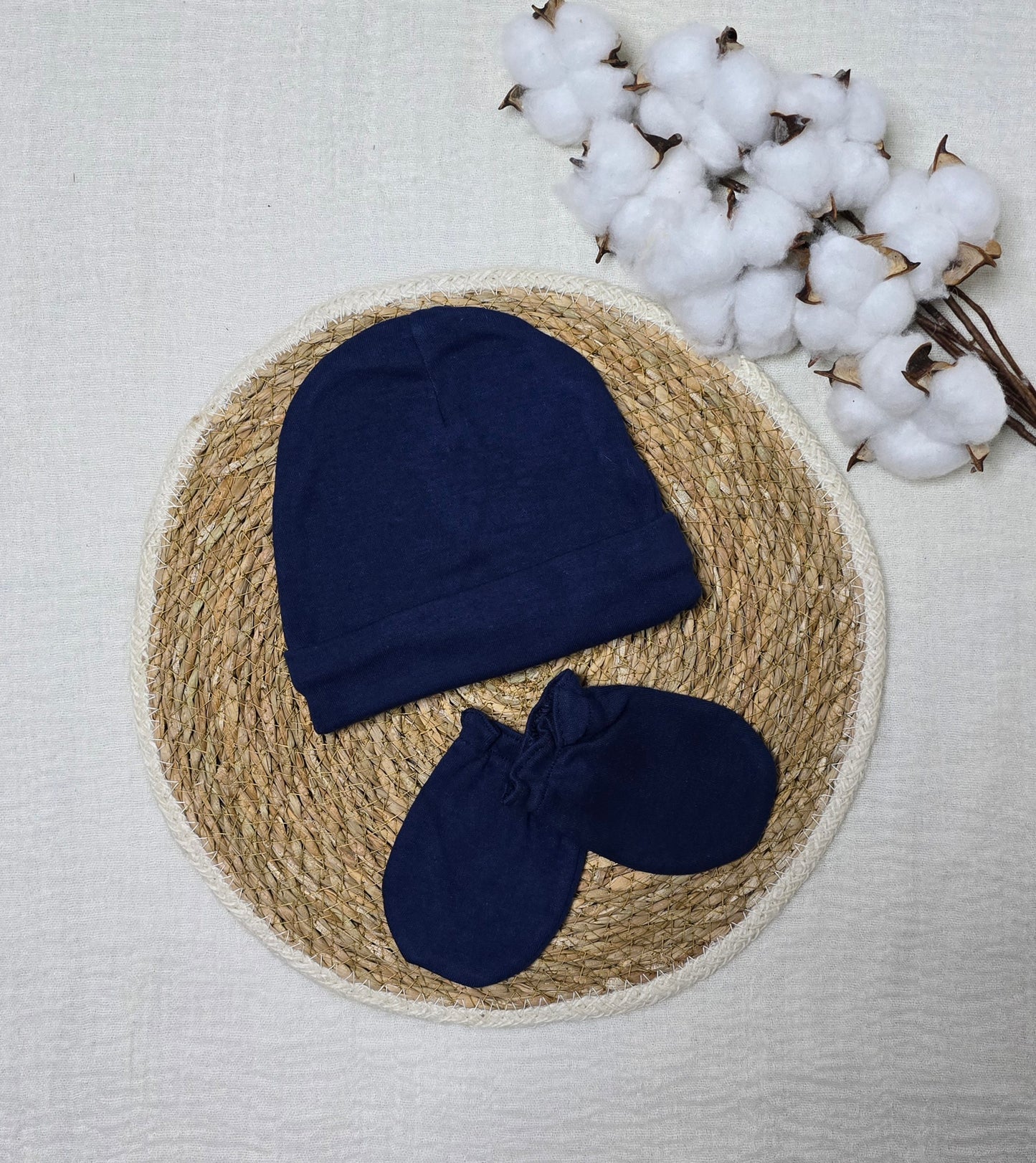 Gorro e luva em algodão Marinho
