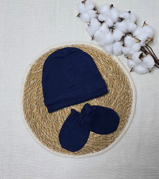 Gorro e luva em algodão Marinho