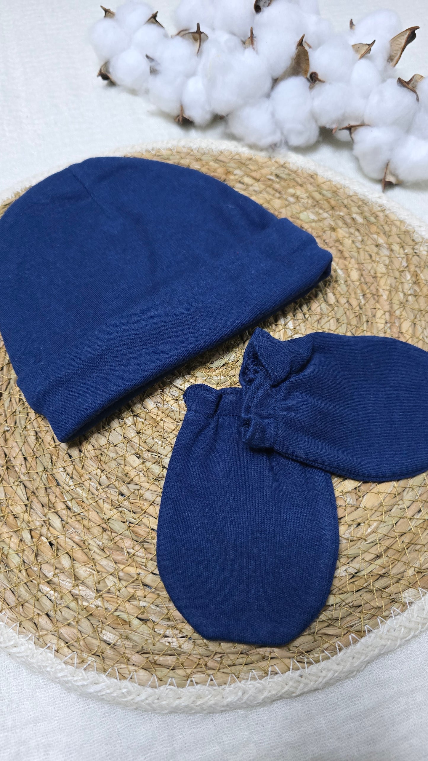 Gorro e luva em algodão Marinho