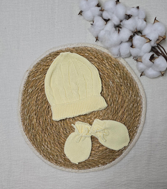 Gorro e luva em tricô Amarelo