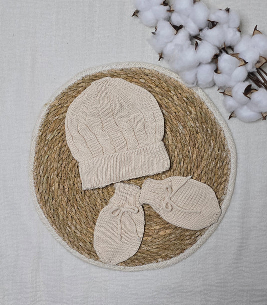 Gorro e luva em tricô Dunas