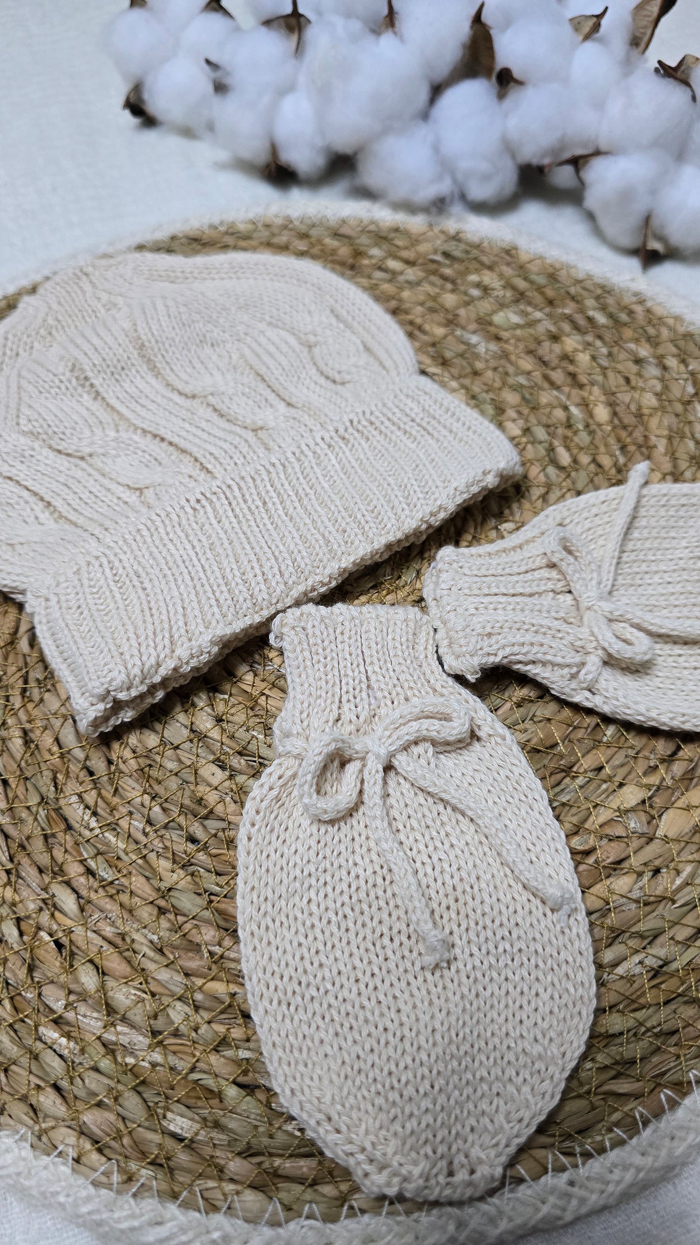 Gorro e luva em tricô Dunas