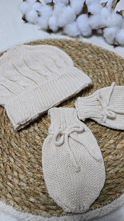 Gorro e luva em tricô Dunas