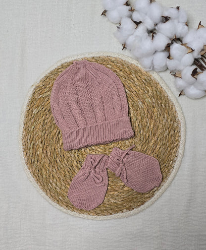 Gorro e luva em tricô Rosê