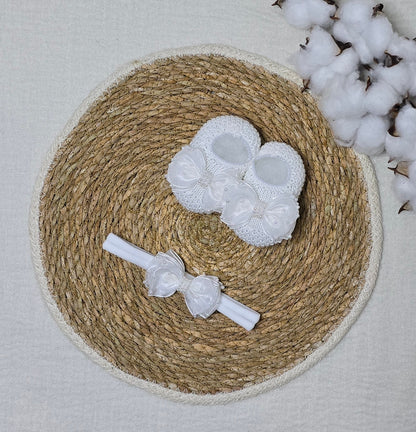 Sapatinho e Tiara Branco Maxi Laço
