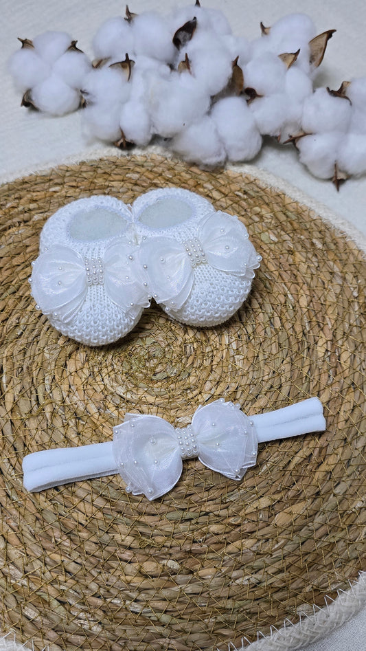 Sapatinho e Tiara Branco Maxi Laço