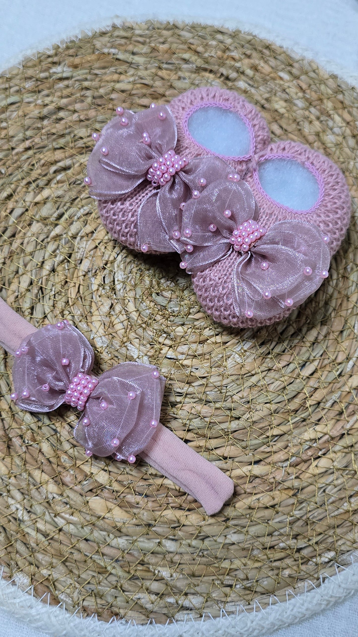 Sapatinho e Tiara Rosê Maxi Laço