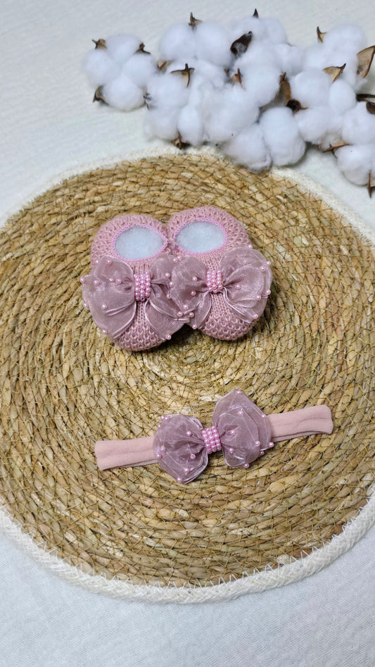 Sapatinho e Tiara Rosê Maxi Laço