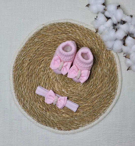 Botinha e Tiara Rosa bebê