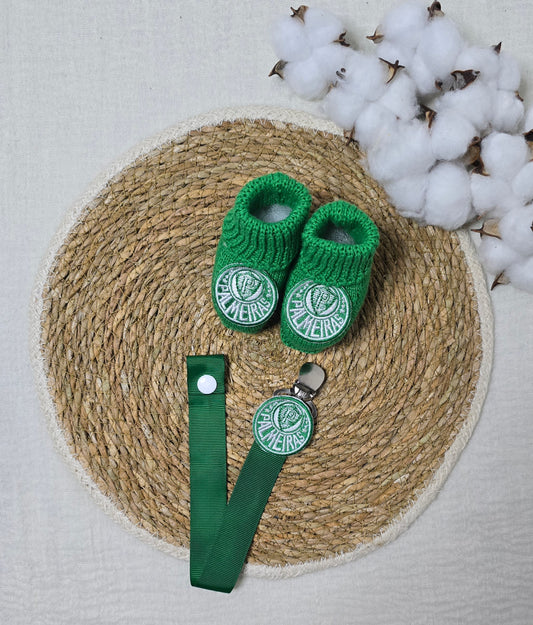 Botinha e Prendedor de Chupeta Palmeiras Verde