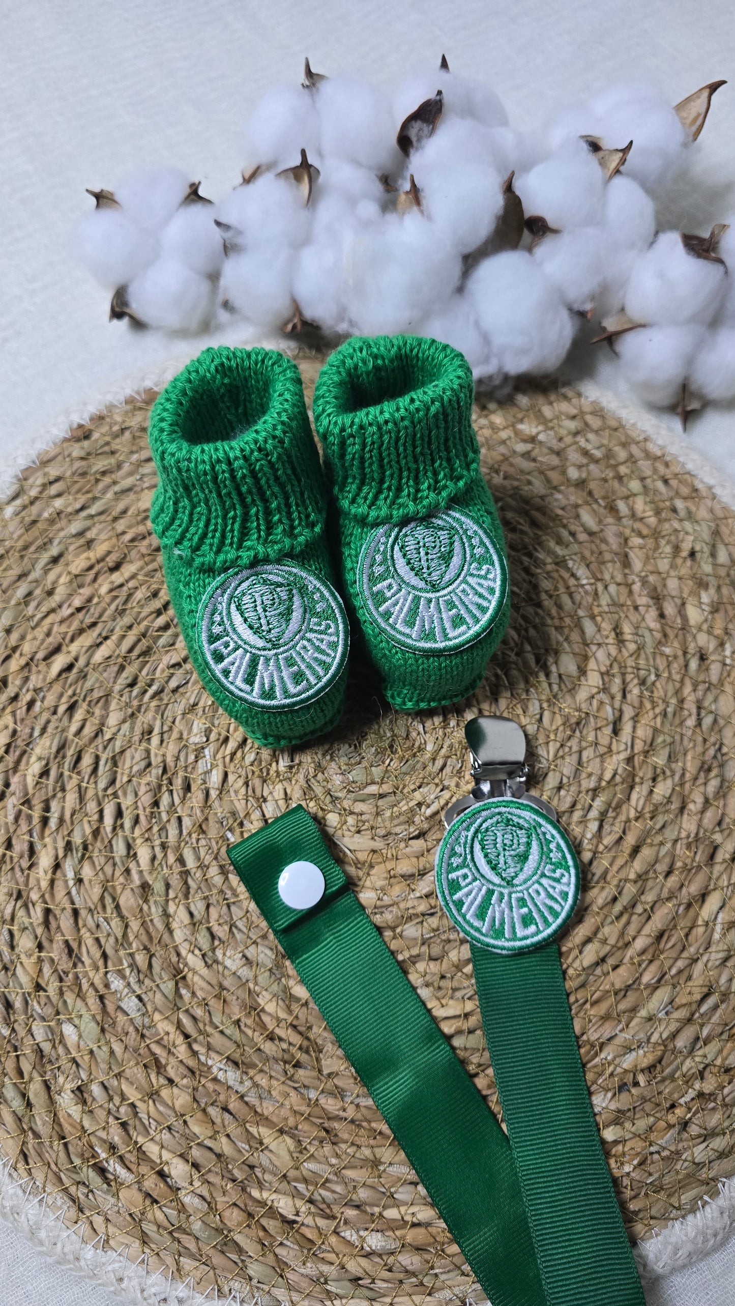 Botinha e Prendedor de Chupeta Palmeiras Verde