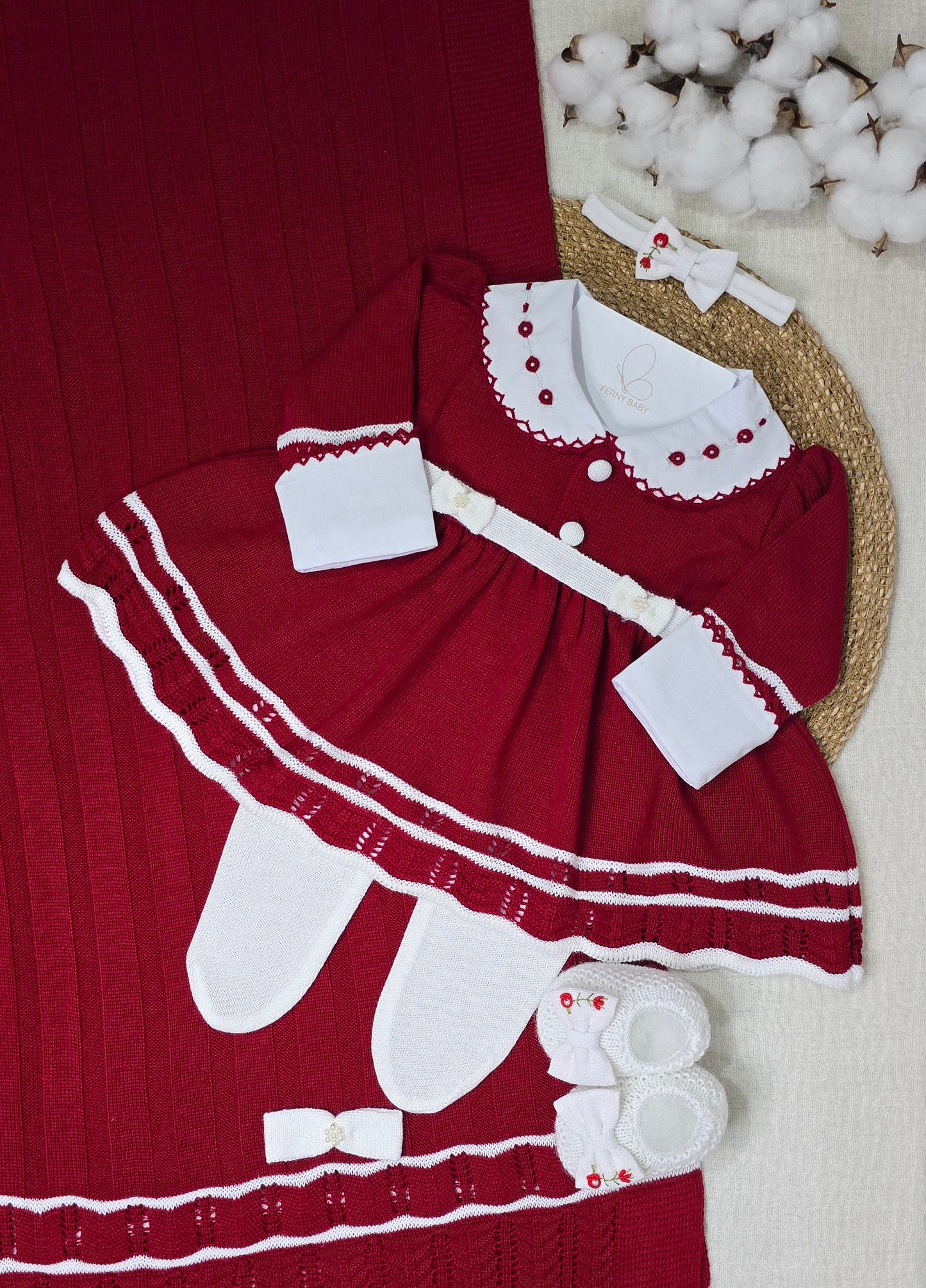 Saída de maternidade Carla Vermelho/off white - Recém Nascido