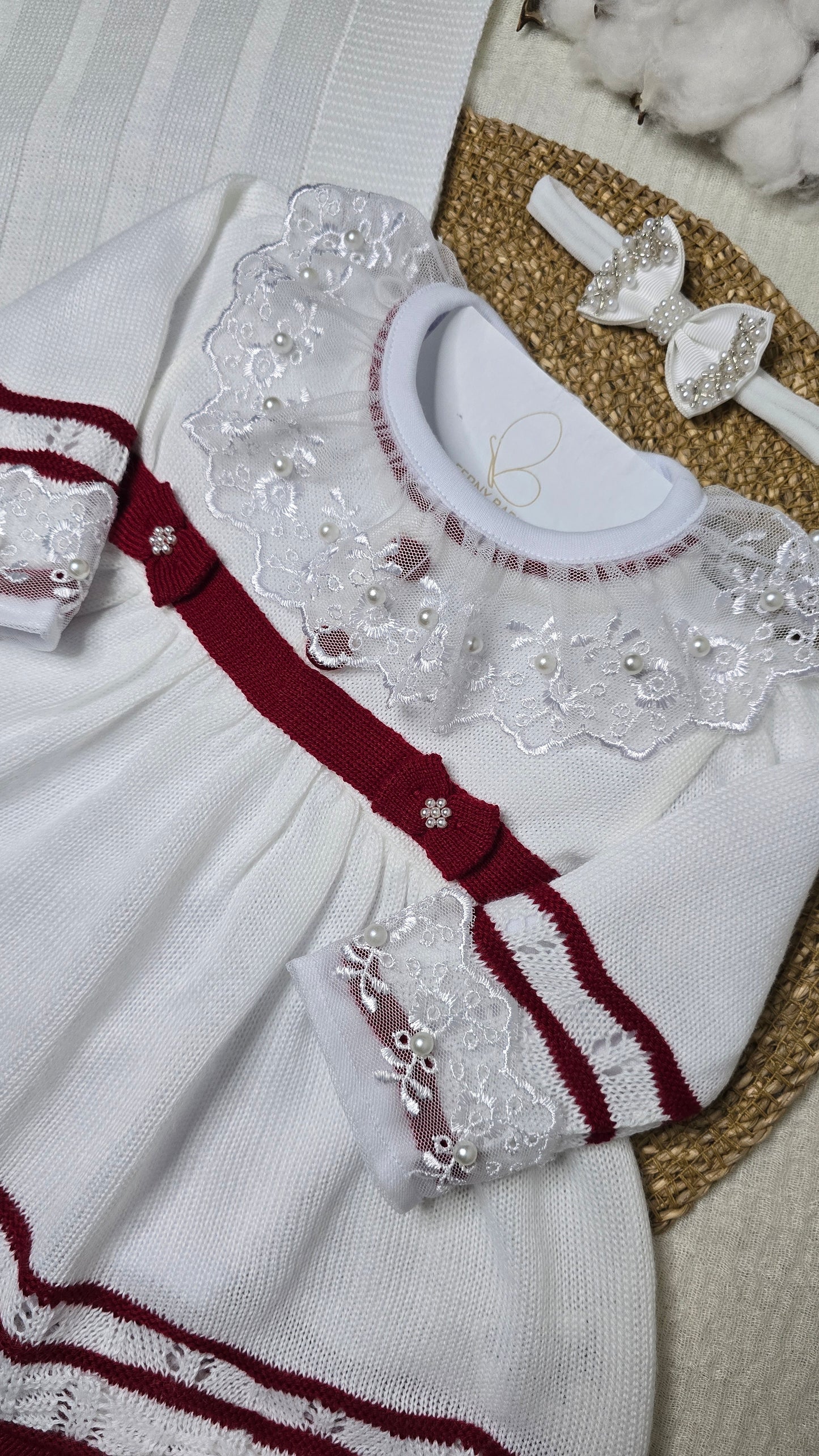 Saída de maternidade Carla Off White/Vermelho - Recém Nascido