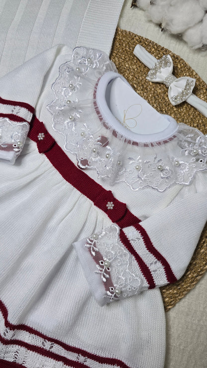 Saída de maternidade Carla Off White/Vermelho - Recém Nascido