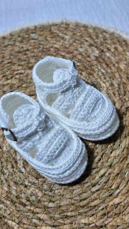 Sapatinho de Crochê Artesanal – 100% Algodão Premium (Recém-Nascido) Branco