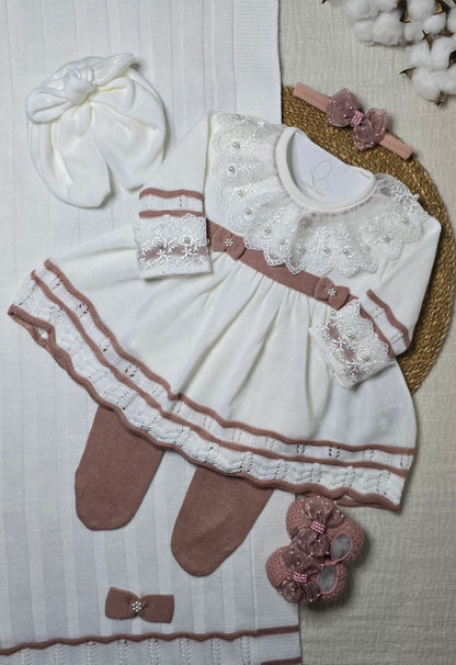Saída de maternidade Carla Off White/ Rosê - Recém Nascido