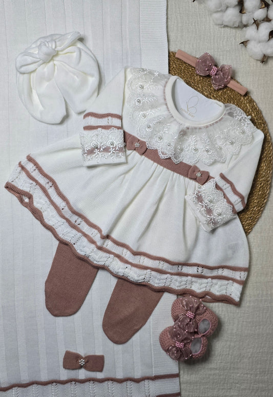 Saída de maternidade Carla Off White/ Rosê - Recém Nascido