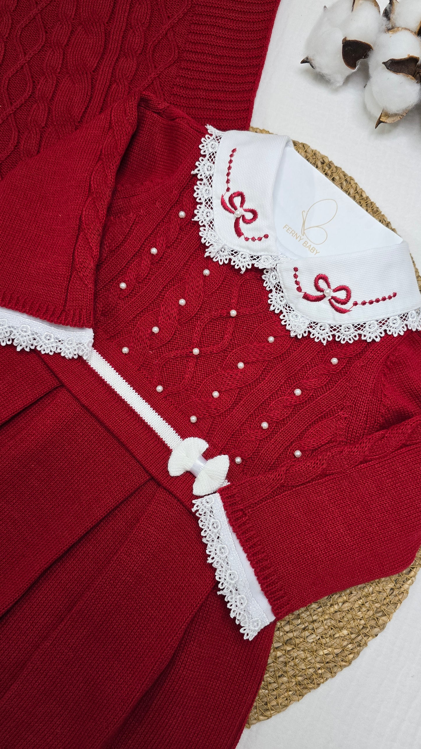 Conjunto Florida Vermelho/Branco - de 1 a 3 meses.