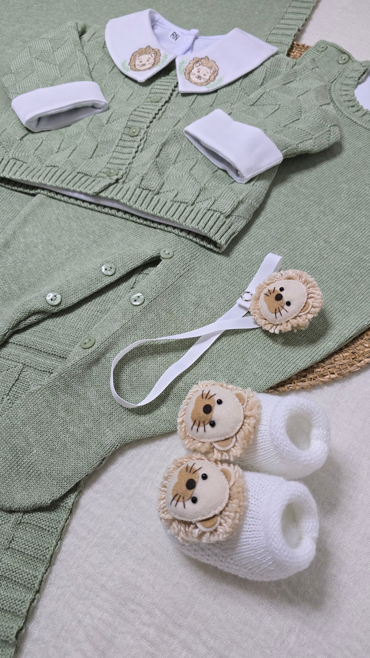 Saída de maternidade Trabalhado verde Mescla - Recém Nascido