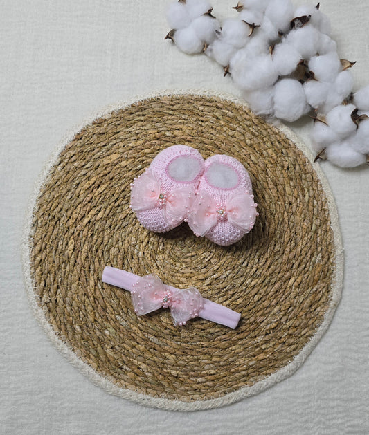 Sapatinho e Tiara Rosa Maxi Laço Strass