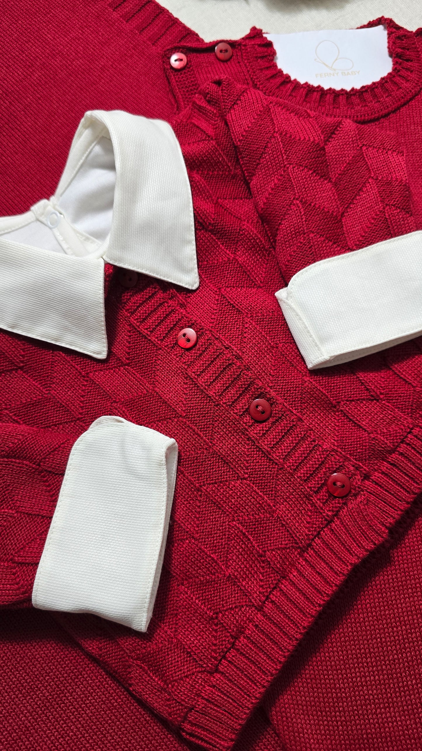 Saída de maternidade Trabalhado Vermelho - Recém Nascido