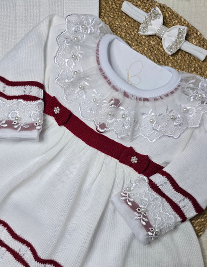 Saída de maternidade Carla Off White/Vermelho - Recém Nascido