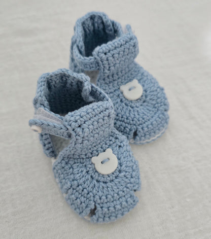 Sapatinho de Crochê Artesanal – 100% Algodão Premium (Recém-Nascido) Azul Suave