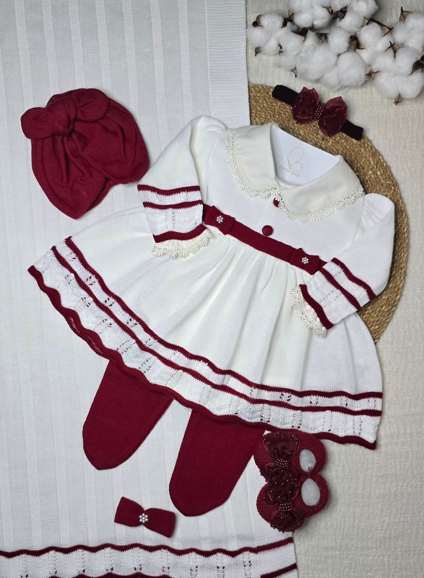 Saída de maternidade Carla Off White/Vermelho - Recém Nascido