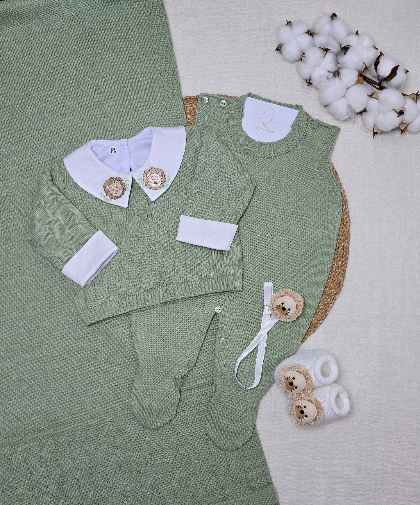 Saída de maternidade Trabalhado verde Mescla - Recém Nascido